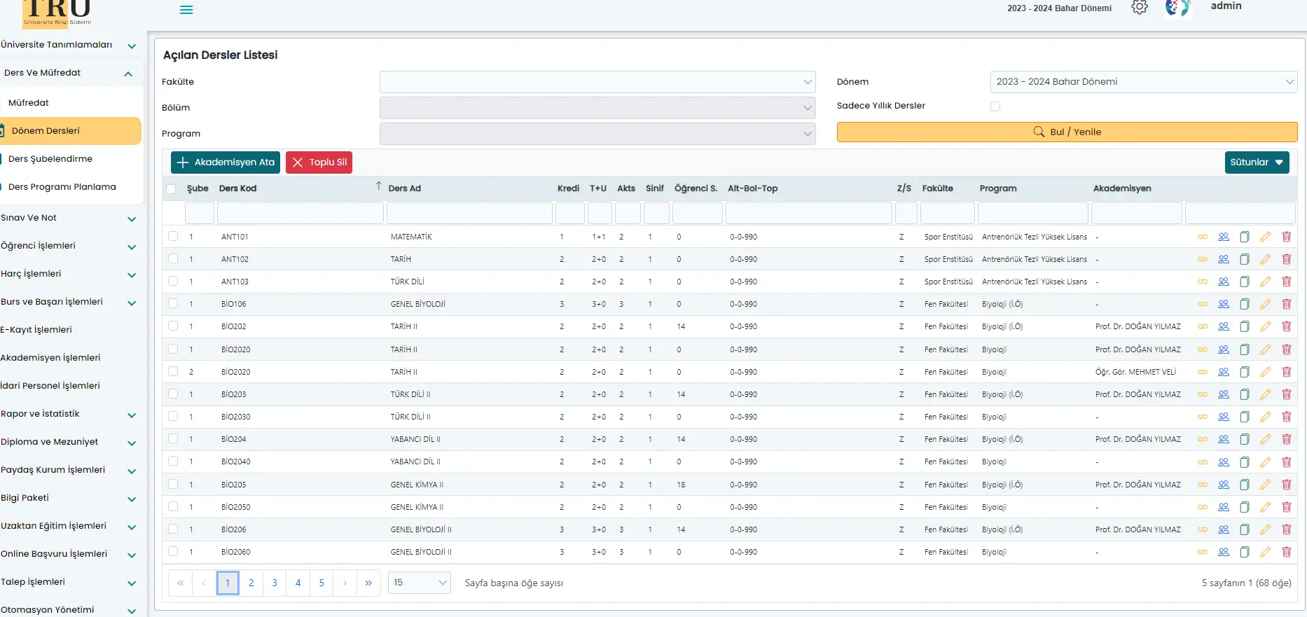 TRU Yazılım Dönem Dersleri