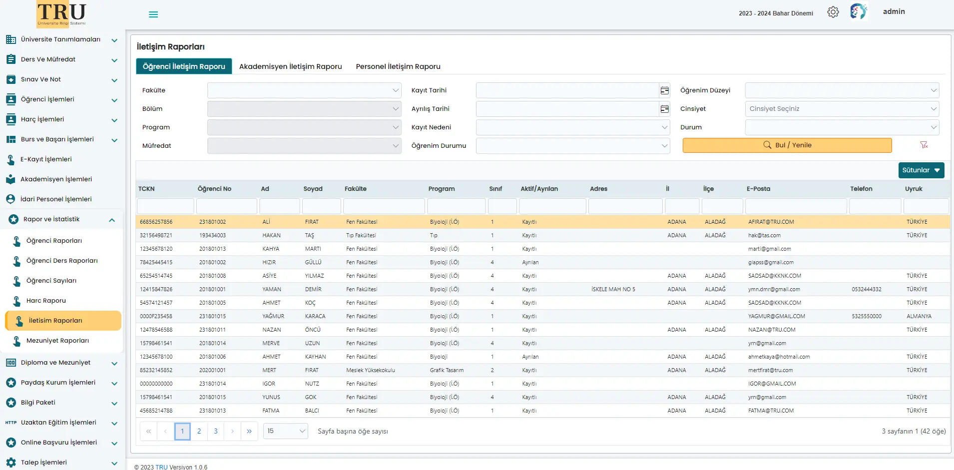TRU Yazılım Rapor ve İstatistik